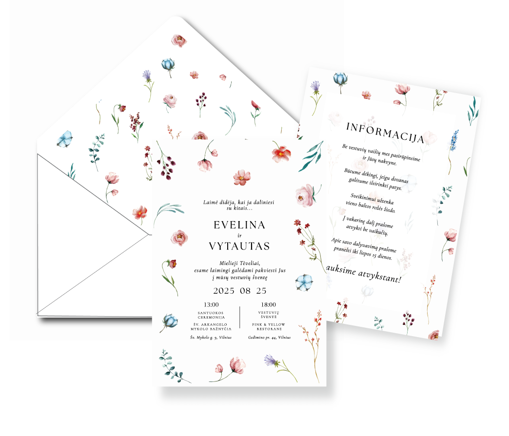 vestuviniai kvietimai pievų gėlės