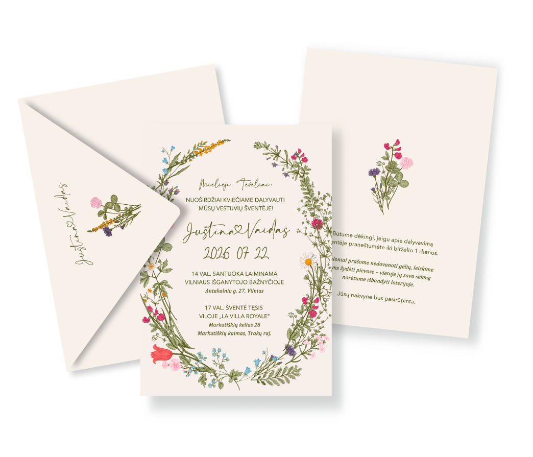 vestuviniai kvietimai su gėlėmis
