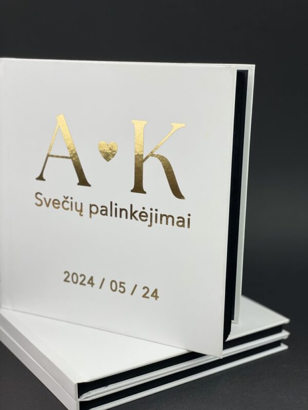 palinkėjimų knyga balta su auksinėmis A ir K