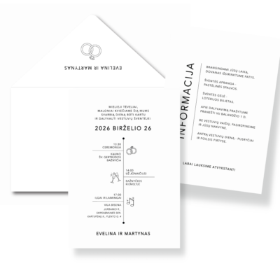 vestuvių kvietimas baltas su programa