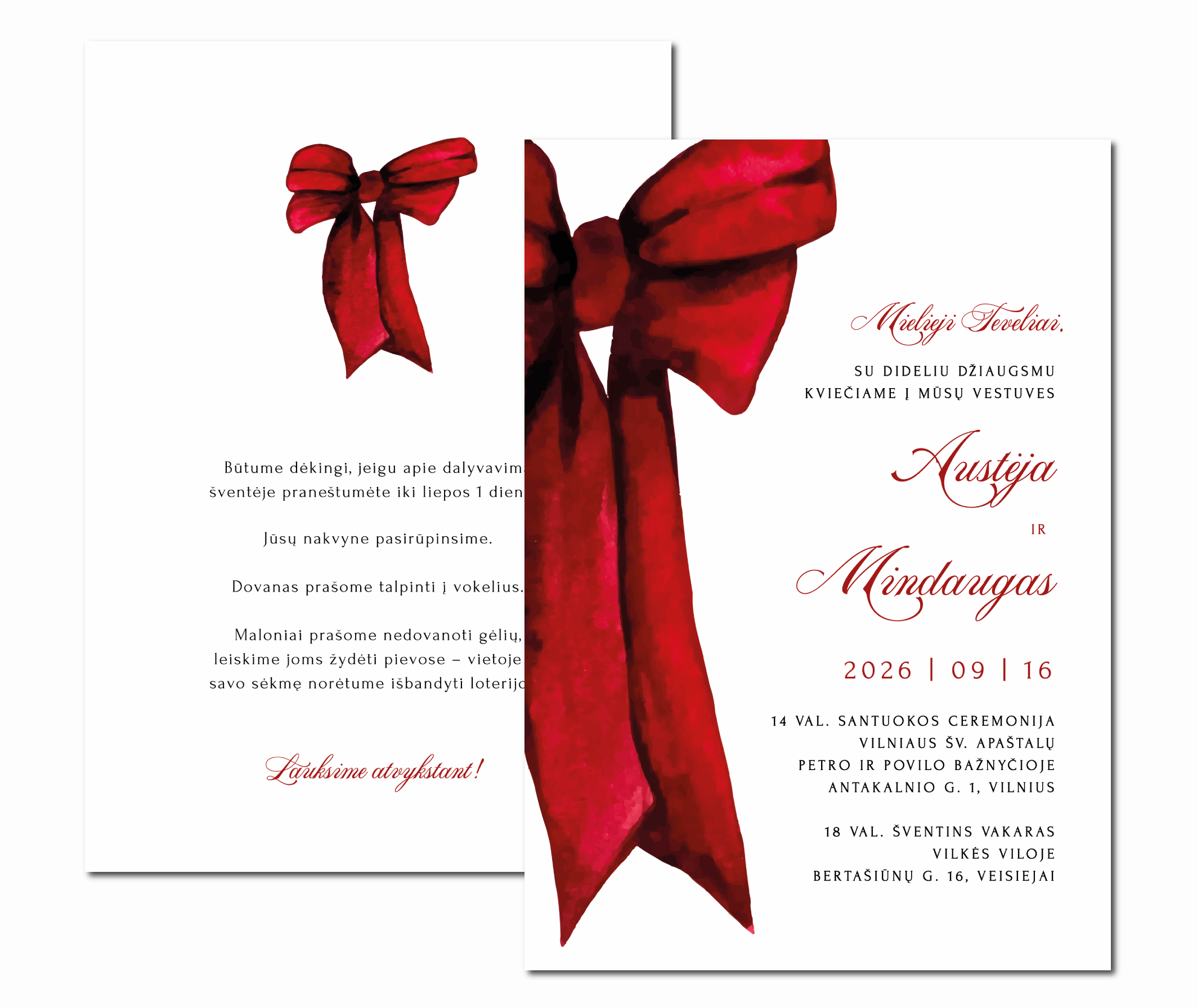 vestuviniai kvietimai su bordo kaspinu